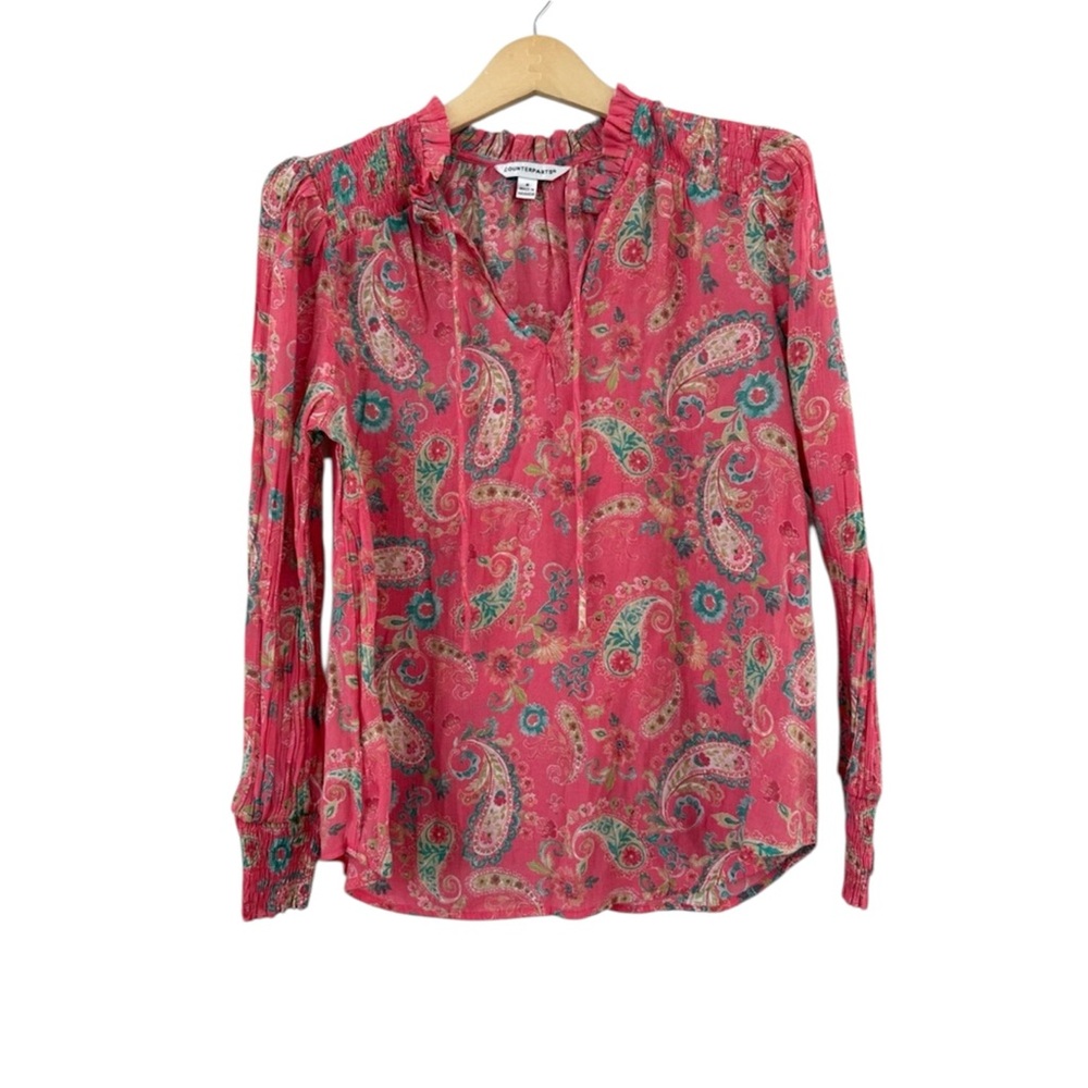 Counterparts Pink Paisley Floral Long Sleeve Blouse